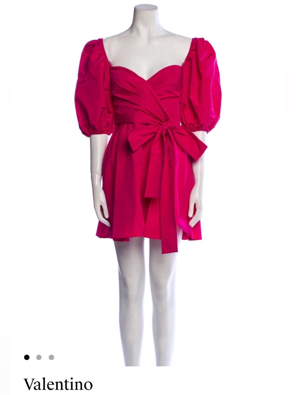 Valentino Hot Pink Puff-Sleeve Mini Dress with Waist Bow